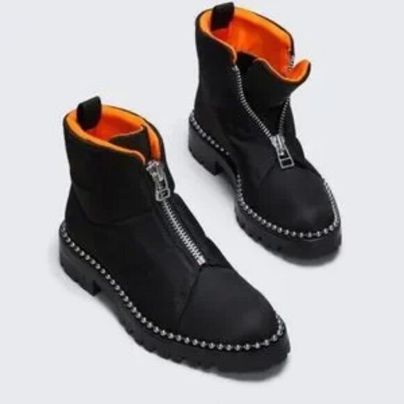 Womens Alexander Wang Cooper Black Orange Quilted Beaded Trim Bootie 39 US/8.5 - Picture 2 of 16